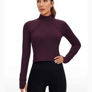 CRZ YOGA Butterluxe Half Zip Cropped Long Sleeve - small - Dark Plum